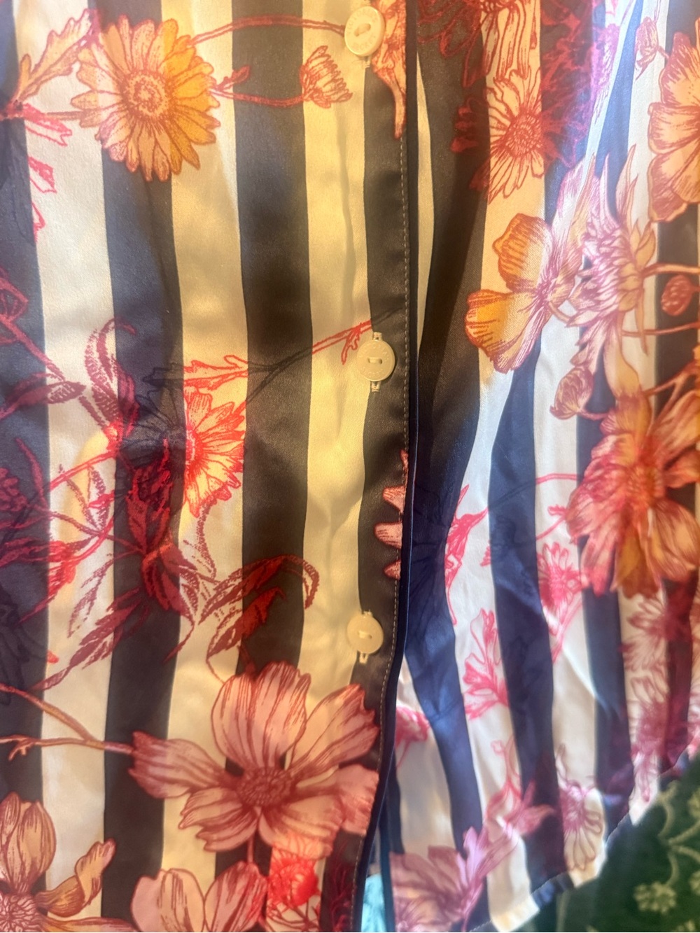 Victoria's Secret Pink Floral Navy Striped Longline Button-Down Sleeve Shirt XS - Picture 4 of 6
